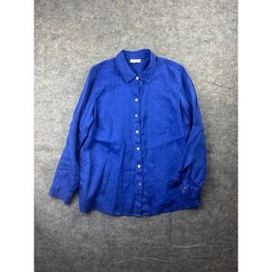 J Jill Love Linen Collared Button Down Blouse Relaxed Blue Womens Sz Petite PS